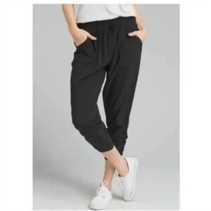 Prana Midtown Capri Black Drawstring Ruched Leg Cropped Pants XS Hiking Yoga